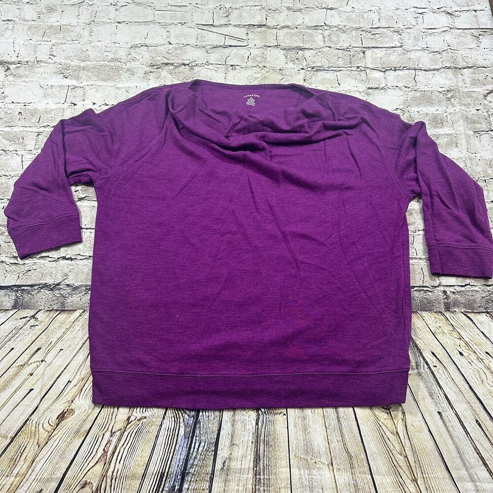 Lands End Sweater Womens‎ Sz.L 14-16 Purple Longer Cow Neck 3/4 Sleeve Tunic